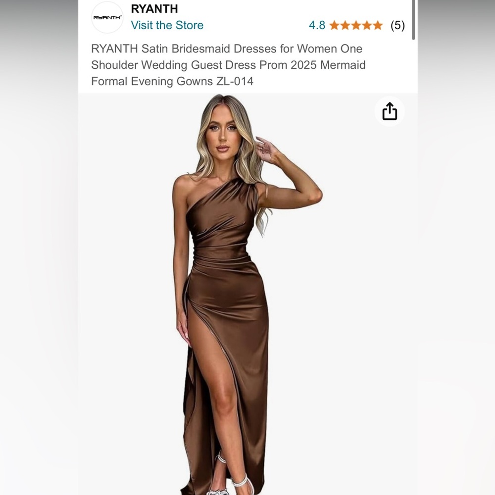 One-Shoulder Satin Maxi Dress in Brown